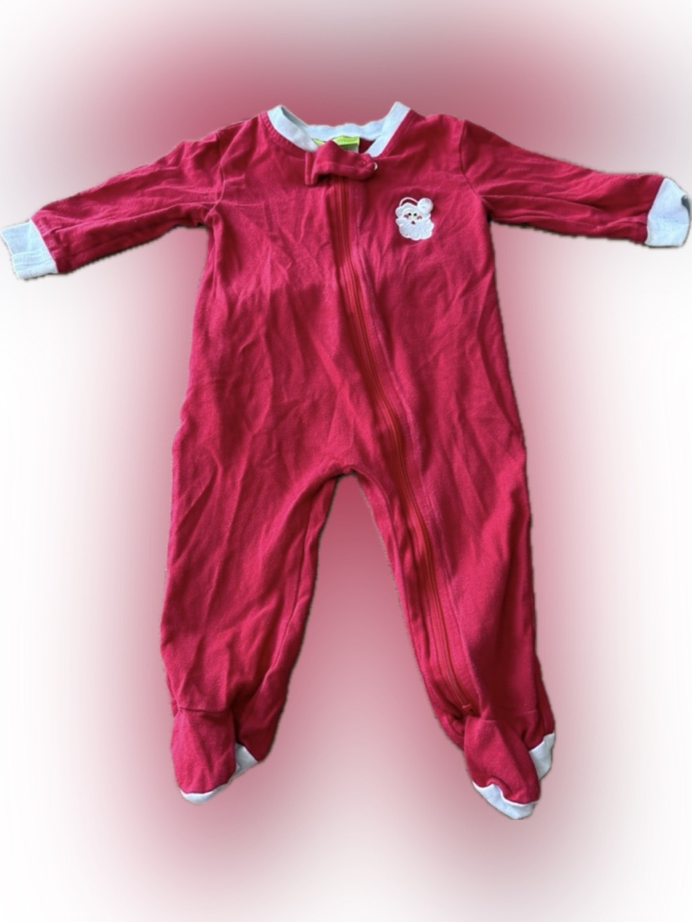 Red Holiday Footed One-Piece with Santa Patch and Flap on Bottom